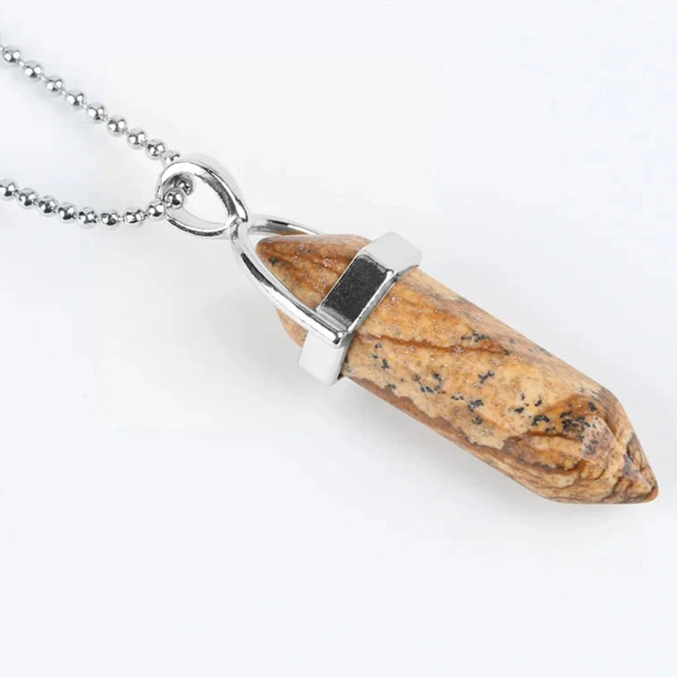 Natural Gemstone Hexagonal Bullet Necklace Quartz Crystal Pendant Chakra Healing Reiki Jewellery