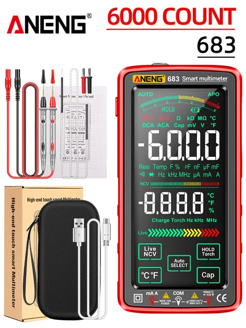ANENG 683 Smart Digital Multimeter – 6000 Counts, High-End Touch, Rechargeable AC/DC Voltage Tester