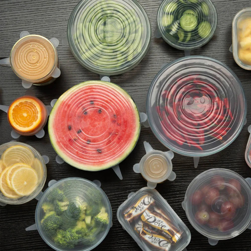 REUSABLE SILICONE LIDS 6PCS for Bowls Cans Food Storage Fresh-Keeping Kitchen Gadget Accessory