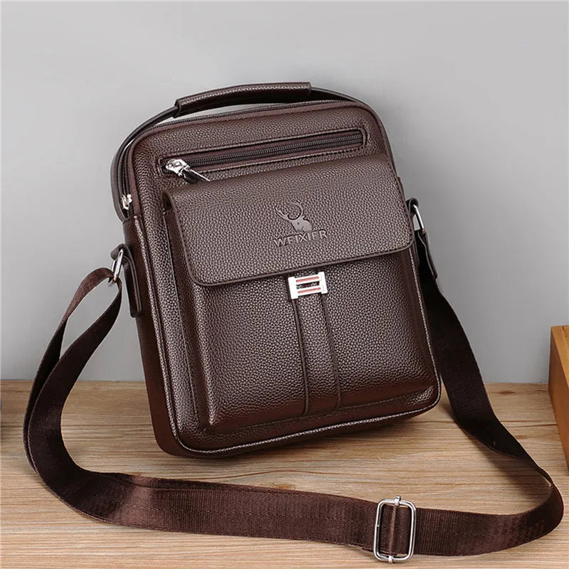 MEN'S VINTAGE PU LEATHER CROSSBODY BAG Waterproof Large Capacity Messenger Shoulder Handbag