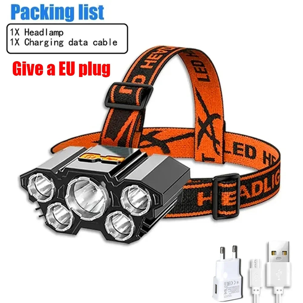 8 LED Rechargeable Headlamp, Waterproof Design, 4 Light Modes for Camping, Hiking, Fishing and Work