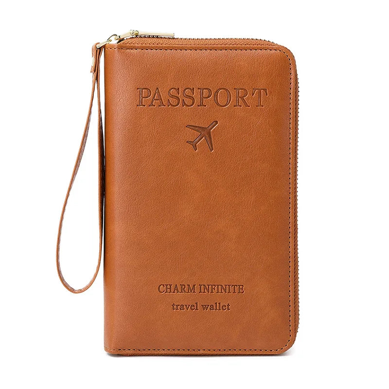 New Leather Passport Cover RFID Blocking Wallet | Travel Essentials & Zipper Phone Bag