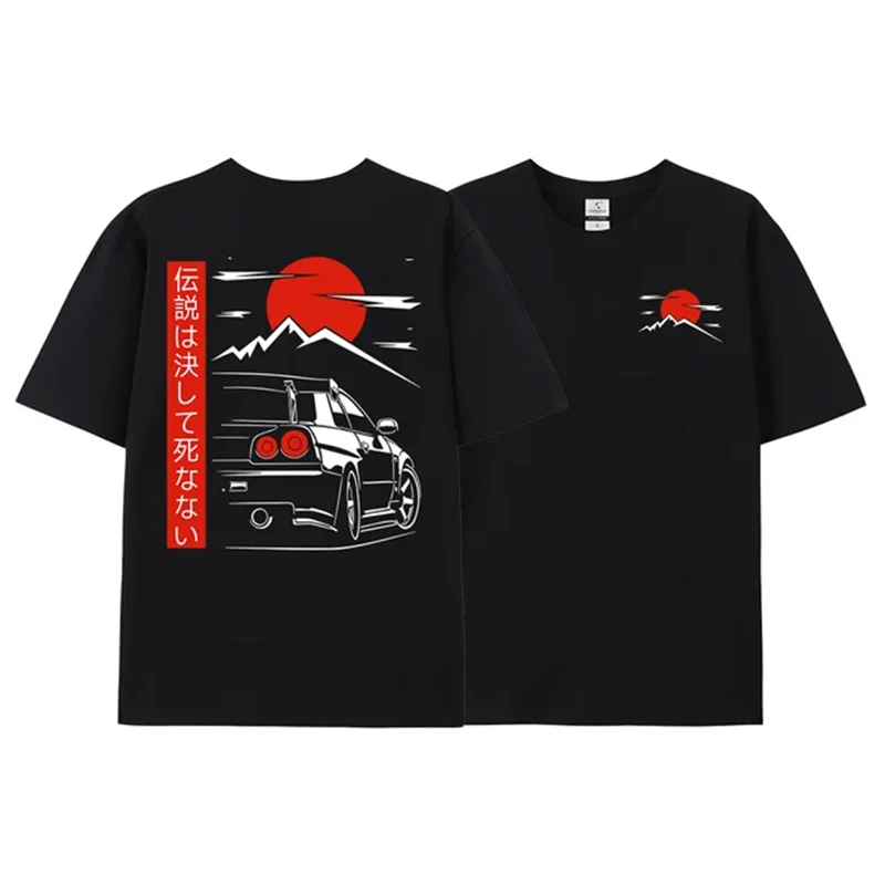Japanese JDM GTR R34 Racing T-Shirt – Oversized Streetwear Tee for Men | 100% Cotton Back Print