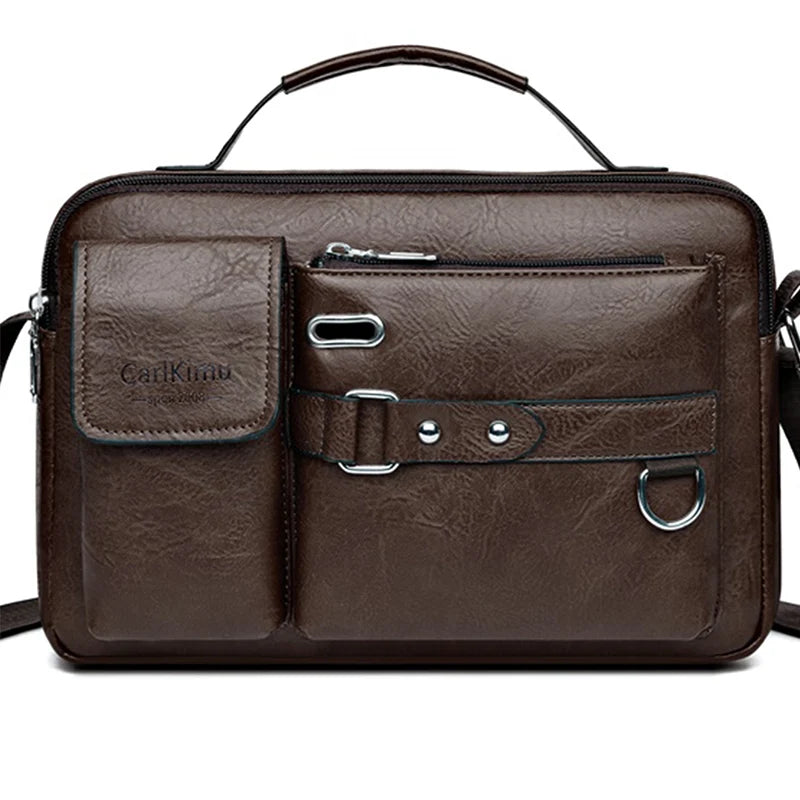 MEN'S Retro Messenger Bag Waterproof PU Leather Laptop Briefcase Large Capacity for Office Travel