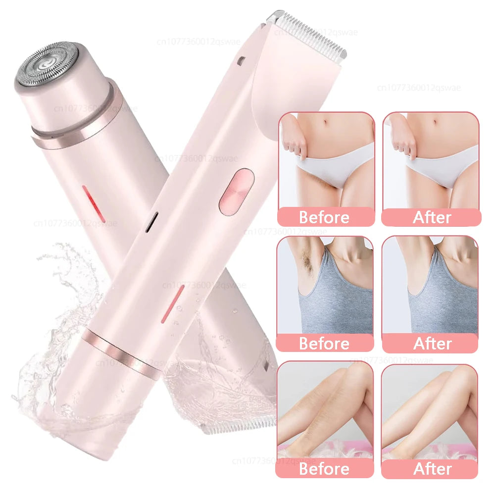 Dual Head Electric Shaver for Women Wet & Dry Body Bikini Face Trimmer Hair Removal Epilator