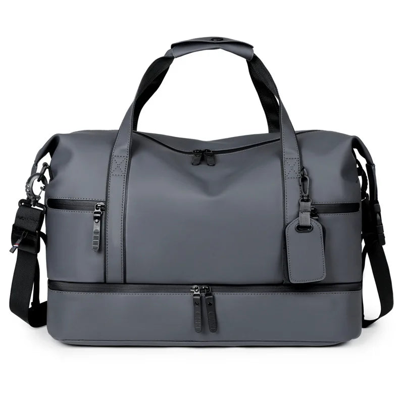 Men's Large Capacity Travel Bag Waterproof PU Leather Duffle Gym Shoulder Handbag