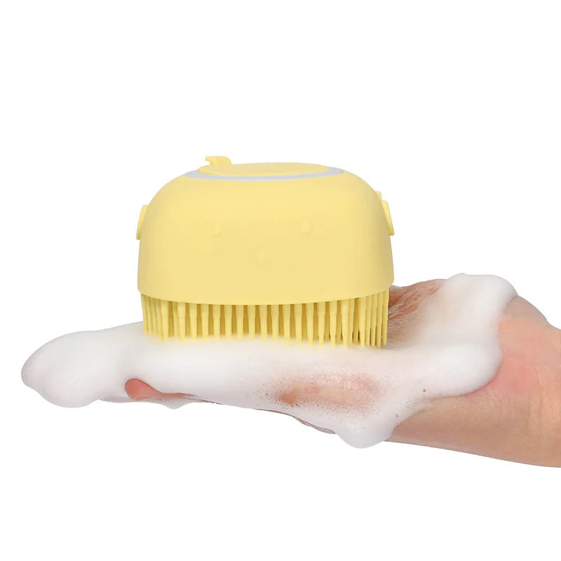 Silicone Pet Bath Brush with Built-In Soap Dispenser – Gentle Grooming for Dogs & Cats
