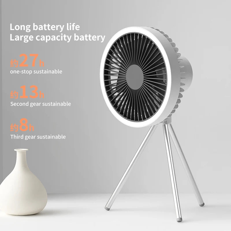 10000mAh Portable Camping Fan with Power Bank, Tripod, Tent Hook, Outdoor Tent Cooling Fan