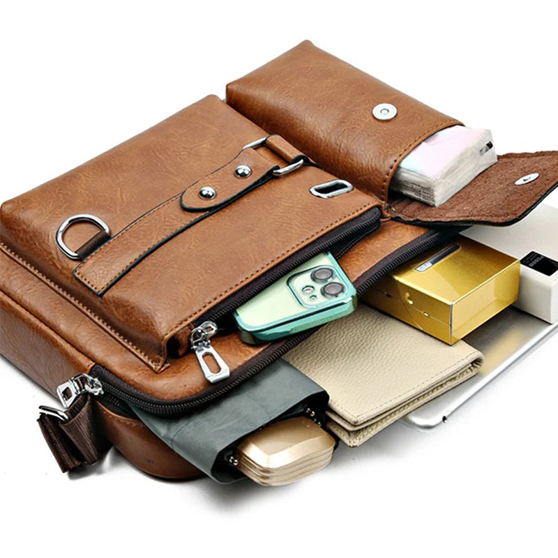 MEN'S Retro Messenger Bag Waterproof PU Leather Laptop Briefcase Large Capacity for Office Travel