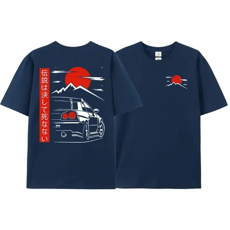 Japanese JDM GTR R34 Racing T-Shirt – Oversized Streetwear Tee for Men | 100% Cotton Back Print
