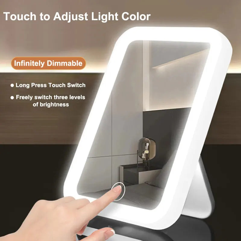 LED Vanity Mirror Portable 3 Colours Touch Screen USB Rechargeable Dimmable Makeup Mirror