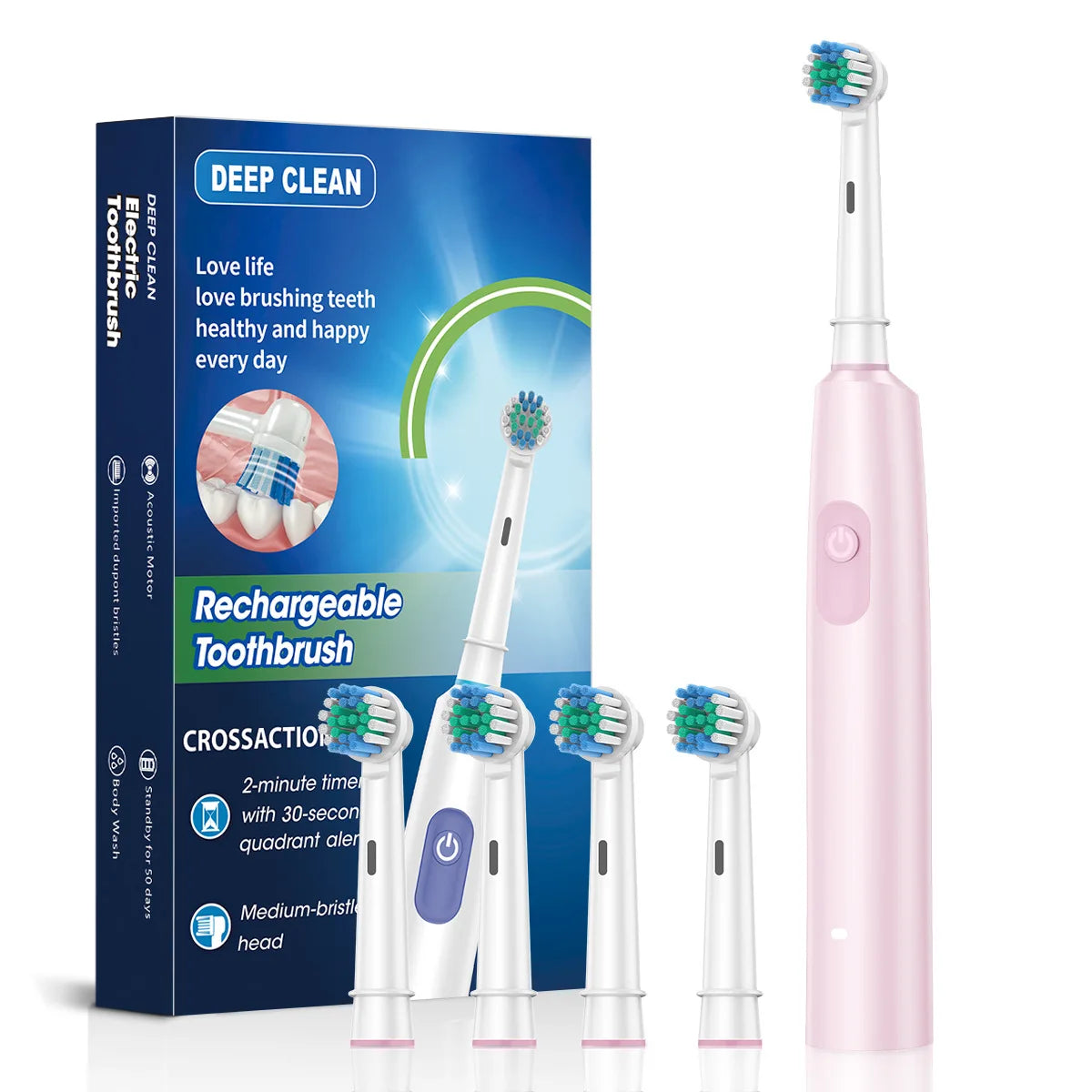 Electric Toothbrush rechargeable for adults with teeth whitening plaque removal 5 modes and 8 heads