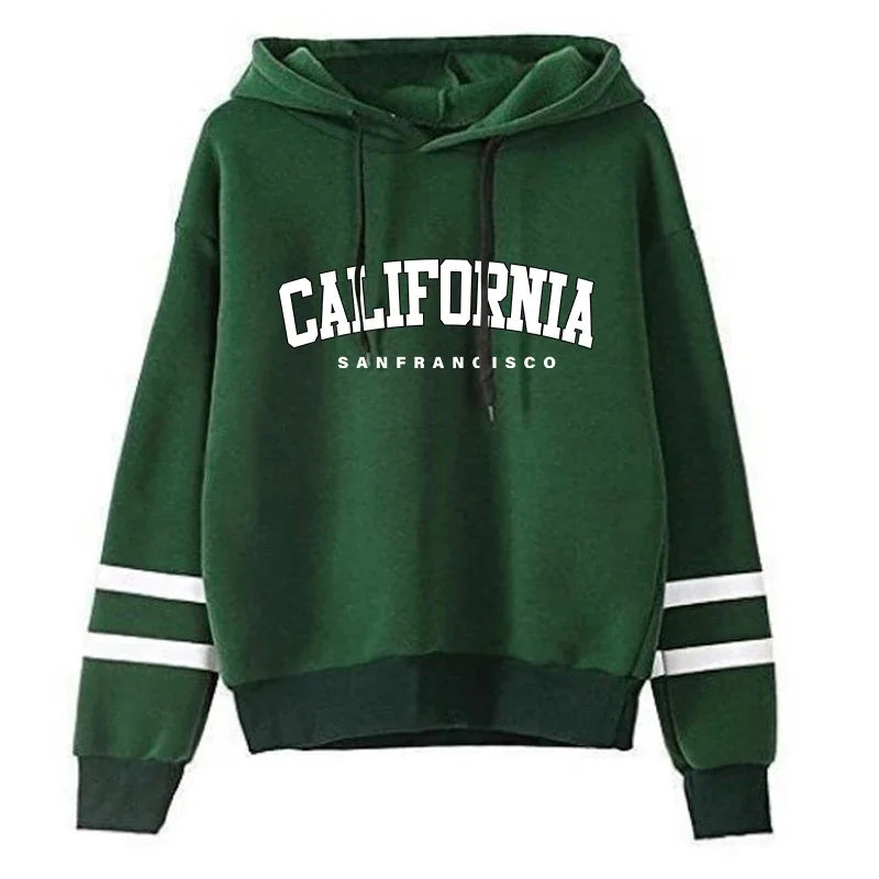 CALIFORNIA Women’s Tracksuit Casual Stripe Hooded Sweatshirt & Pants Set Sportswear S-3XL
