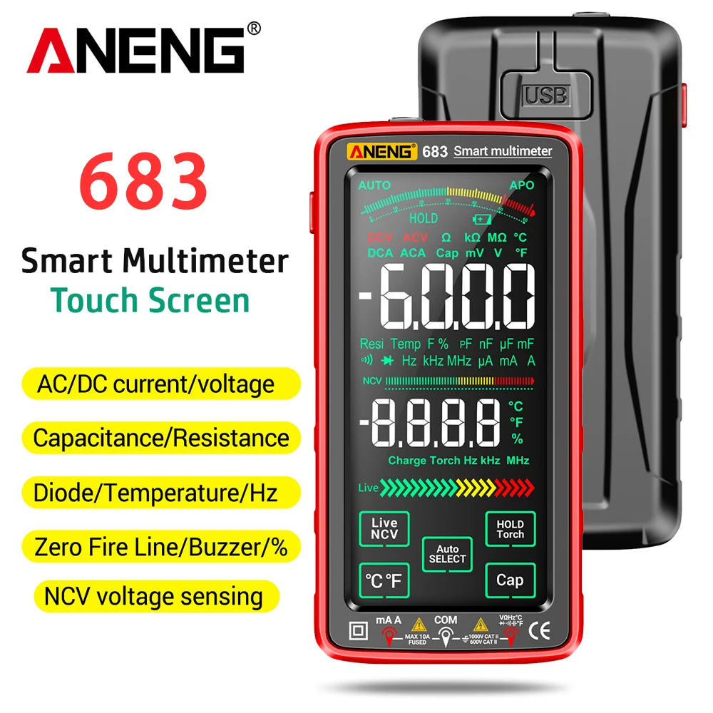 ANENG 683 Smart Digital Multimeter – 6000 Counts, High-End Touch, Rechargeable AC/DC Voltage Tester