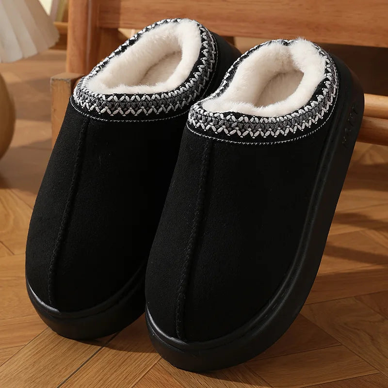New Fluffy Platform Slippers for Women – Plush Warm Winter Cotton House Shoes