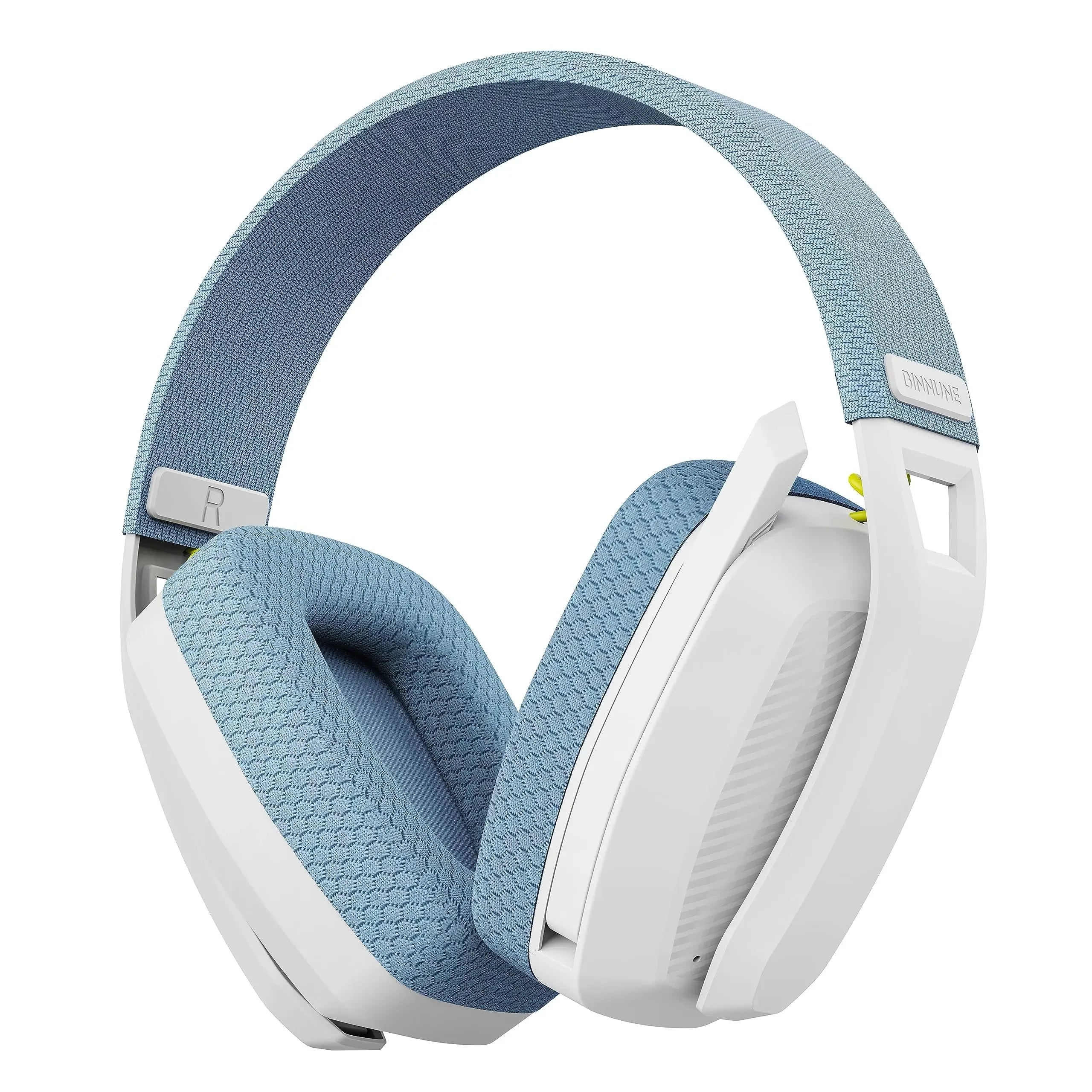 BINNUNE BW06 Wireless Gaming Headset in blue and white, designed for PS5, PS4, PC, and Mac with noise-cancelling mic.