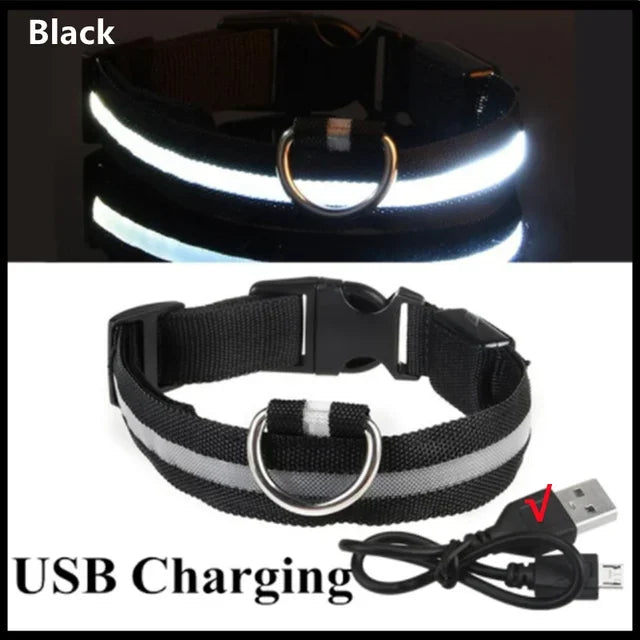 LED GLOWING DOG COLLAR Adjustable Rechargeable Flashing Luminous Night Safety Harness for Dogs