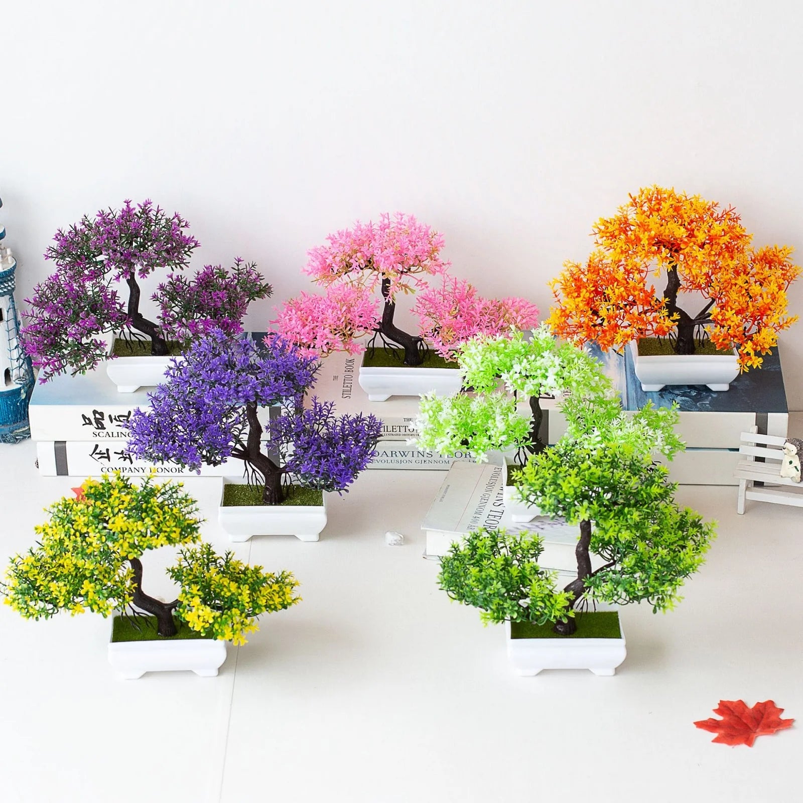 Artificial Bonsai Tree Pot Fake Plant Flowers Potted Ornament for Home and Office Garden Decor