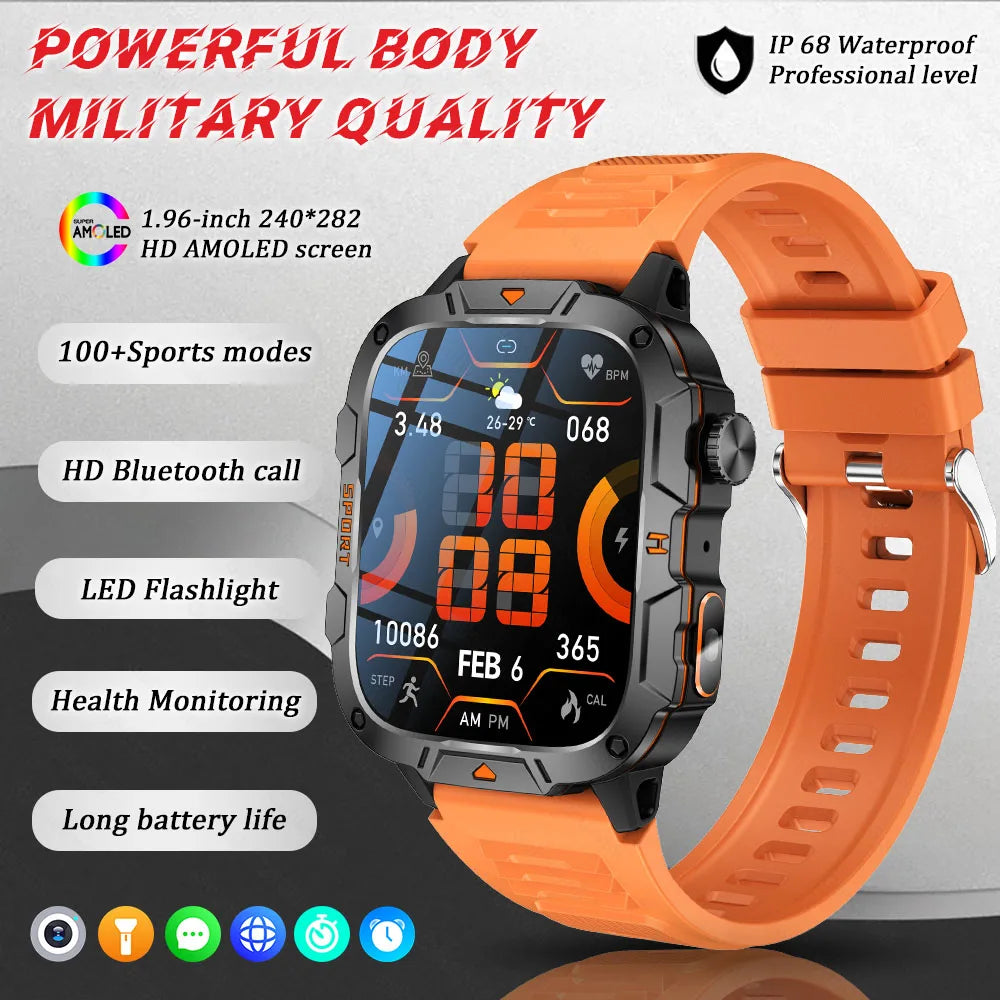 GUHUAVMI 2025 military grade smart watch men 1.96" amoled 5atm waterproof fitness tracker calls