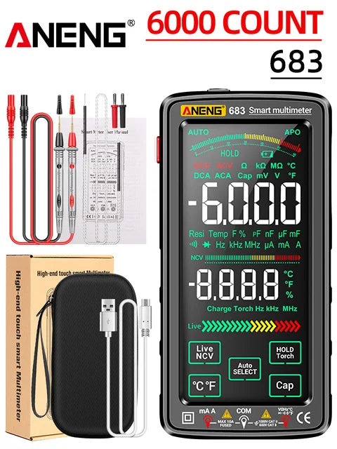 ANENG 683 Smart Digital Multimeter – 6000 Counts, High-End Touch, Rechargeable AC/DC Voltage Tester