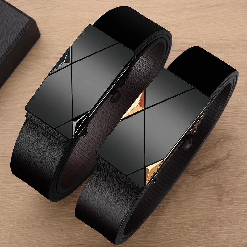 Men’s Automatic Buckle Belt PU Leather Fashion Business Belt Luxury Adjustable Jeans Waist Strap