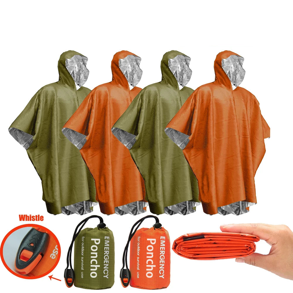 Emergency Waterproof Rain Poncho – Disposable Thermal Survival Blanket for Camping, Hiking & Outdoors