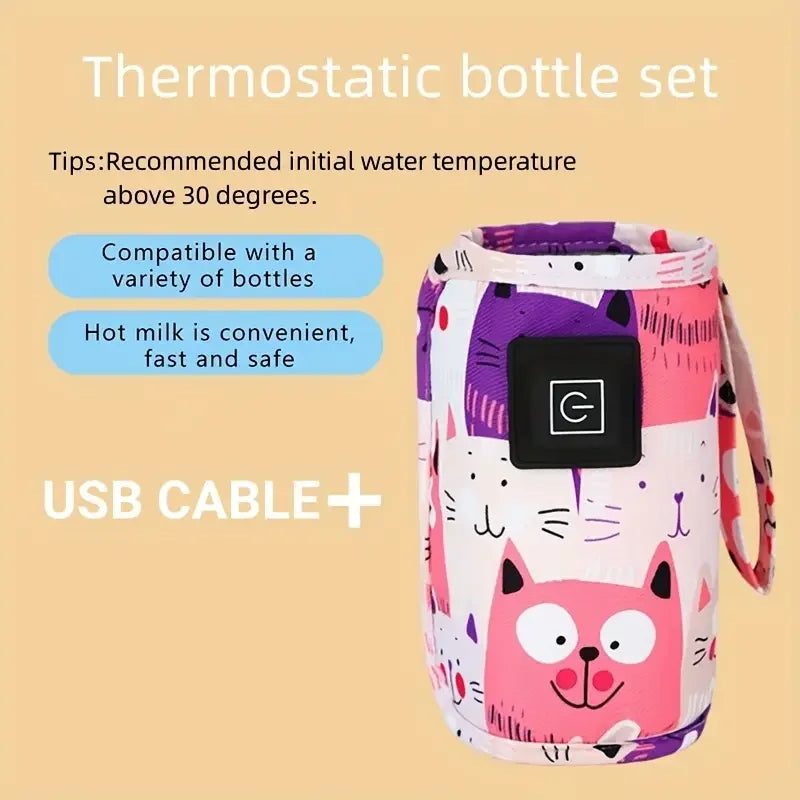 USB Milk Water Warmer Portable Travel Bottle Heater with Insulated Bag for Baby Feeding on the Go