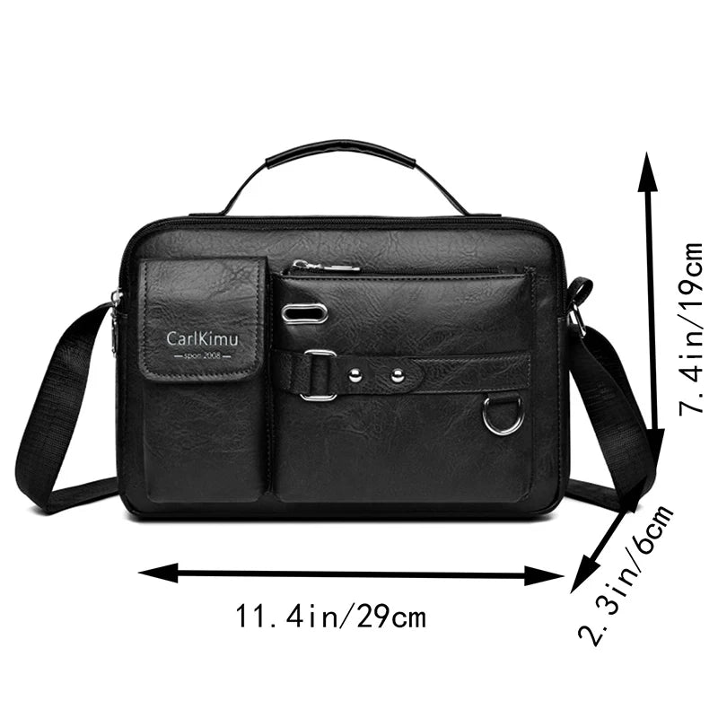 MEN'S Retro Messenger Bag Waterproof PU Leather Laptop Briefcase Large Capacity for Office Travel