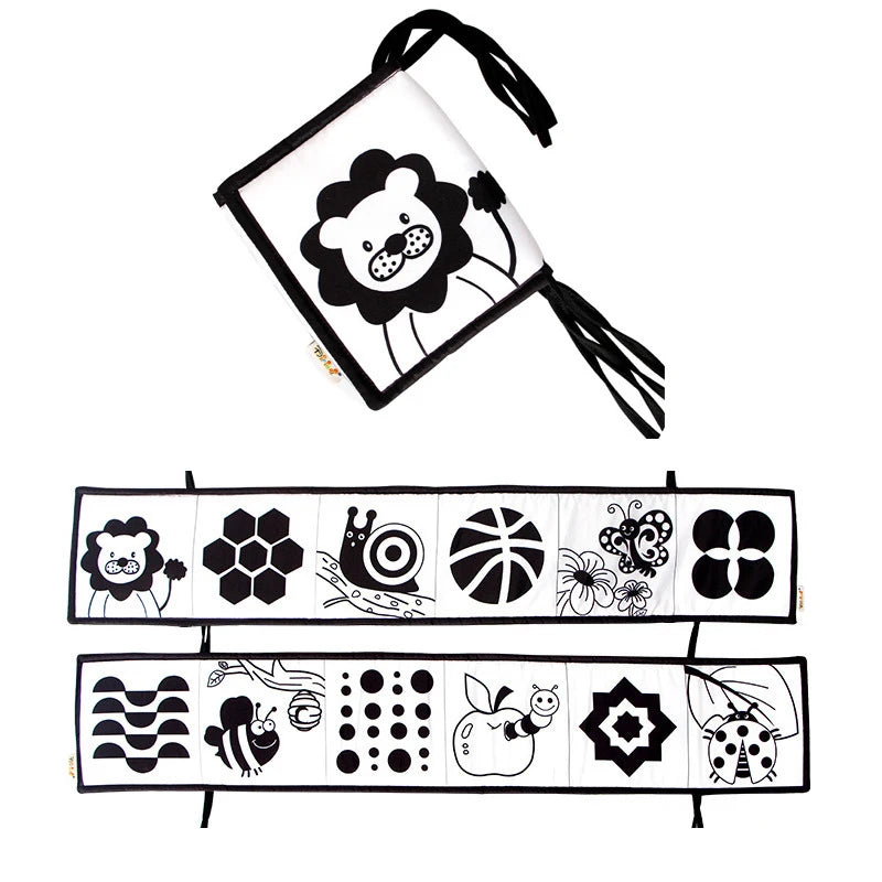 QWZ Soft Baby Cloth Books 3D Touch Feel High Contrast Sensory Stroller Toy for Newborns & Infants