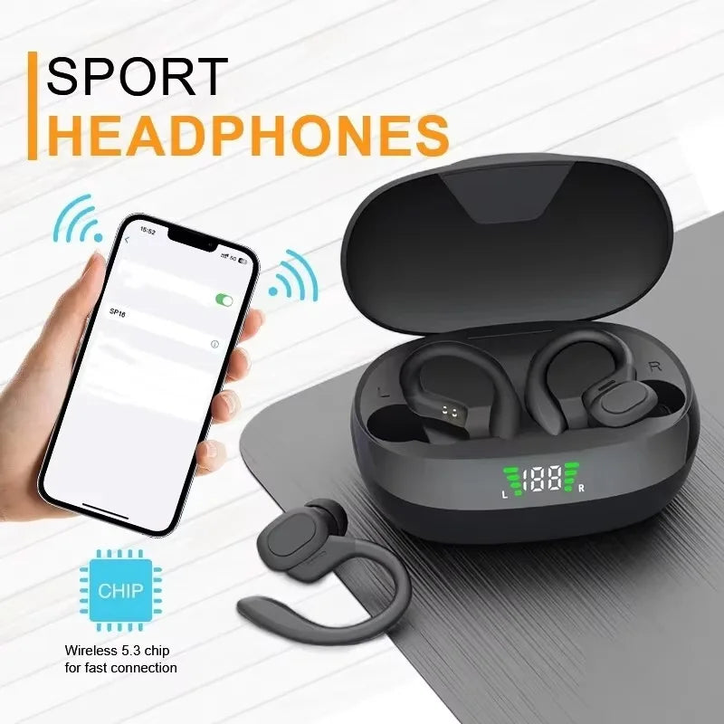 Wireless Ear Hook Sports TWS Bluetooth 5.3 Earphones Waterproof HiFi Stereo Headset With Mic