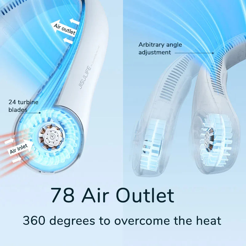 JISULIFE Portable Neck Fan, 4000mAh Rechargeable Battery, 5 Speeds Bladeless Hands-Free Cooling