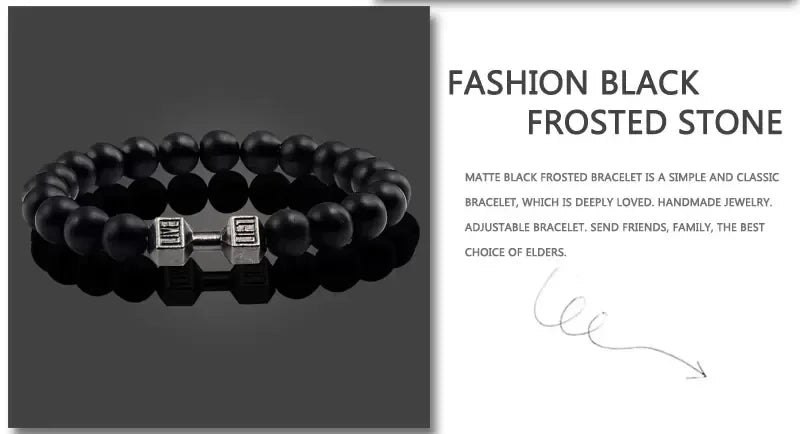 Lava Bracelet – Black Volcanic Stone with Matte Dumbbell Beads