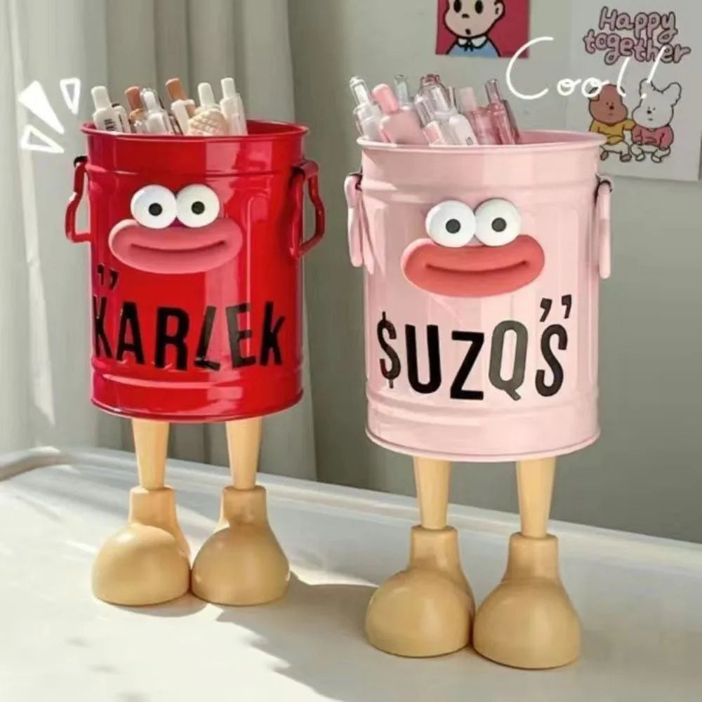 CARTOON PEN HOLDER - Simple Office & Desk Storage with Random Letter Stickers