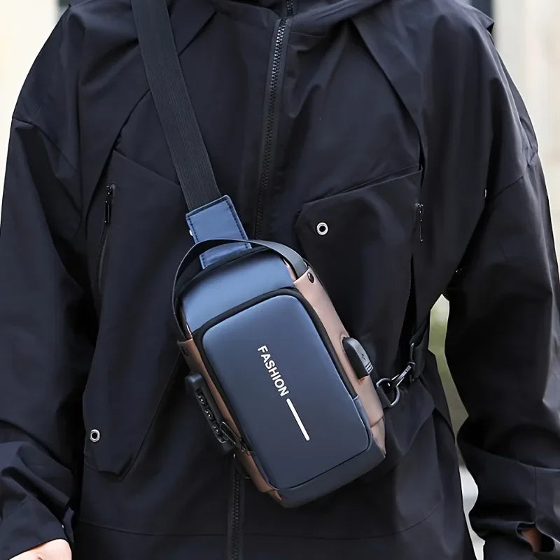 Durable Oxford Fabric Men's Sling Bag – Stylish Motorcycle Crossbody Chest Pack with Phone Pocket