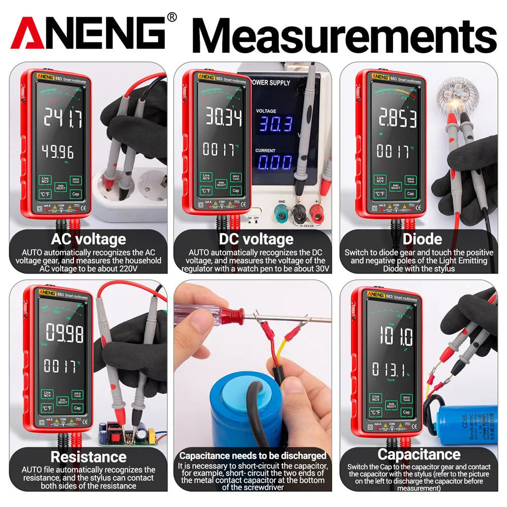 ANENG 683 Smart Digital Multimeter – 6000 Counts, High-End Touch, Rechargeable AC/DC Voltage Tester