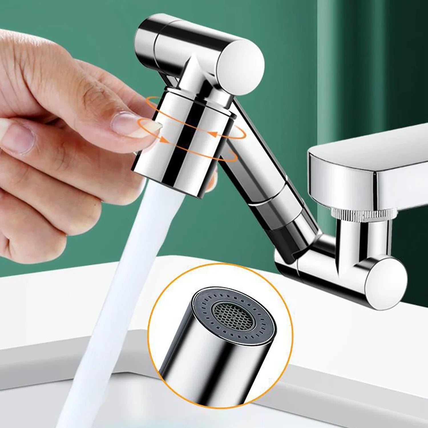 1440° Swivel Robotic Arm Faucet Aerator with Retractable Extension Universal Fit and Dual Flow Modes