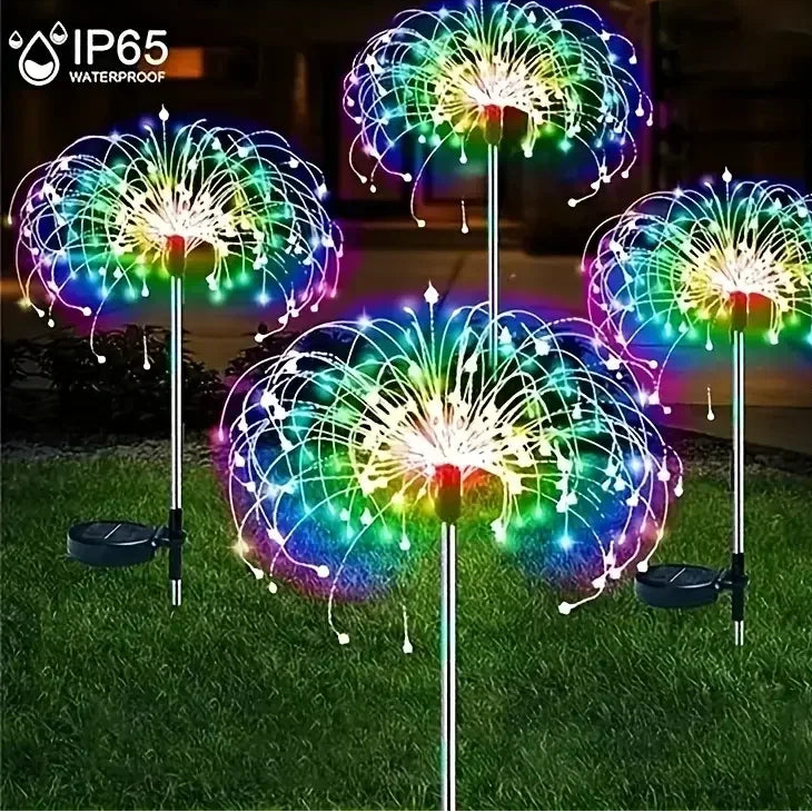 NEW 60LEDs Solar Fireworks Lights Outdoor Waterproof Garden Lamps 8 Modes with Remote Control