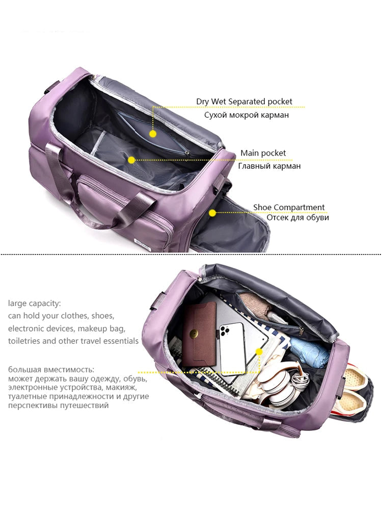 Carry on travel bag large capacity weekender overnight duffle with shoe compartment for women