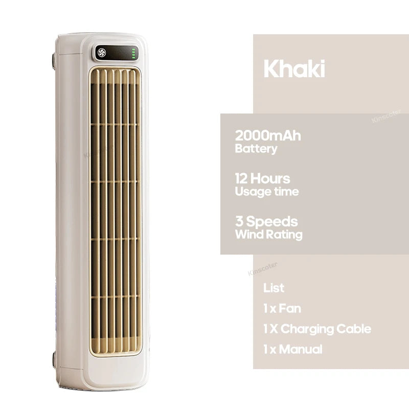KINSCOTER Portable Air Conditioner Fan 2000mAh Quiet Desktop Tower Fan Wall Mount 3 Speeds