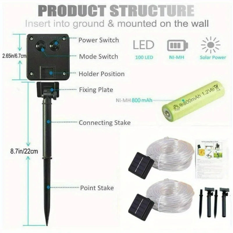 LED Solar String Lights 50/100LED Waterproof Rope Fairy Lights for Outdoor Garden and Patio Decor