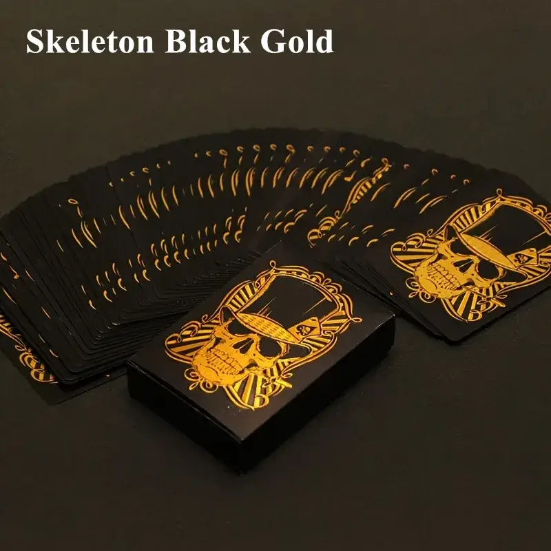 Skeleton Black Gold playing cards set, featuring a stylish skull design, perfect for poker and magic games.