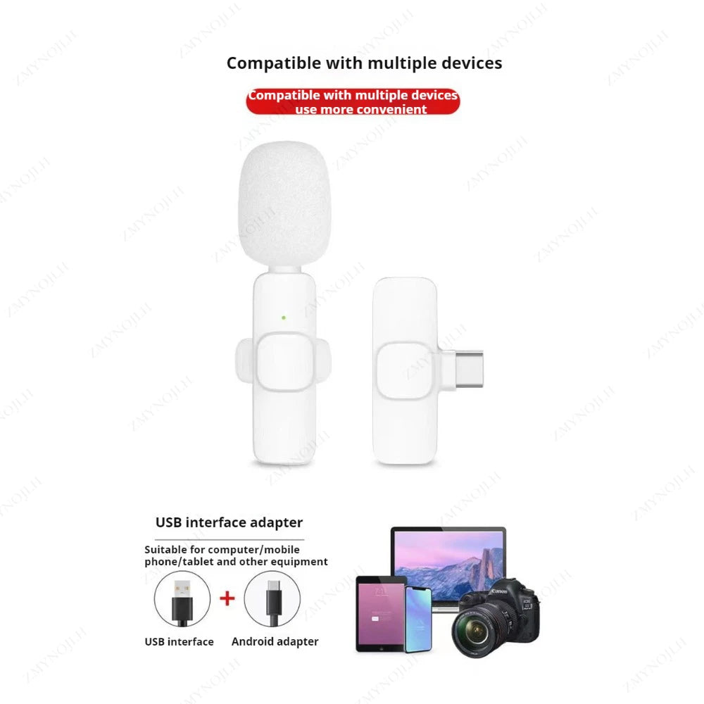 Wireless Lavalier Microphone Portable Mini Clip-On Mic for iPhone Android PC Camera Live Streaming
