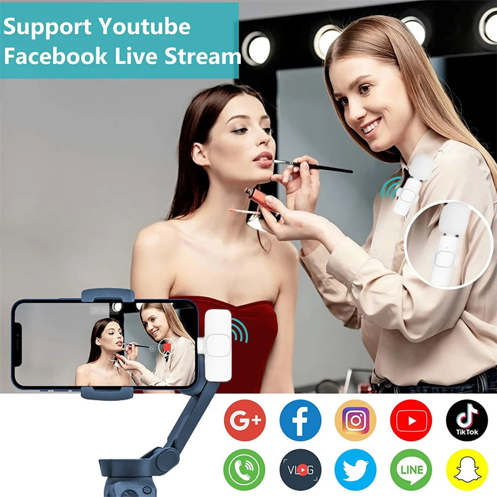 Wireless Lavalier Microphone Portable Mini Clip-On Mic for iPhone Android PC Camera Live Streaming