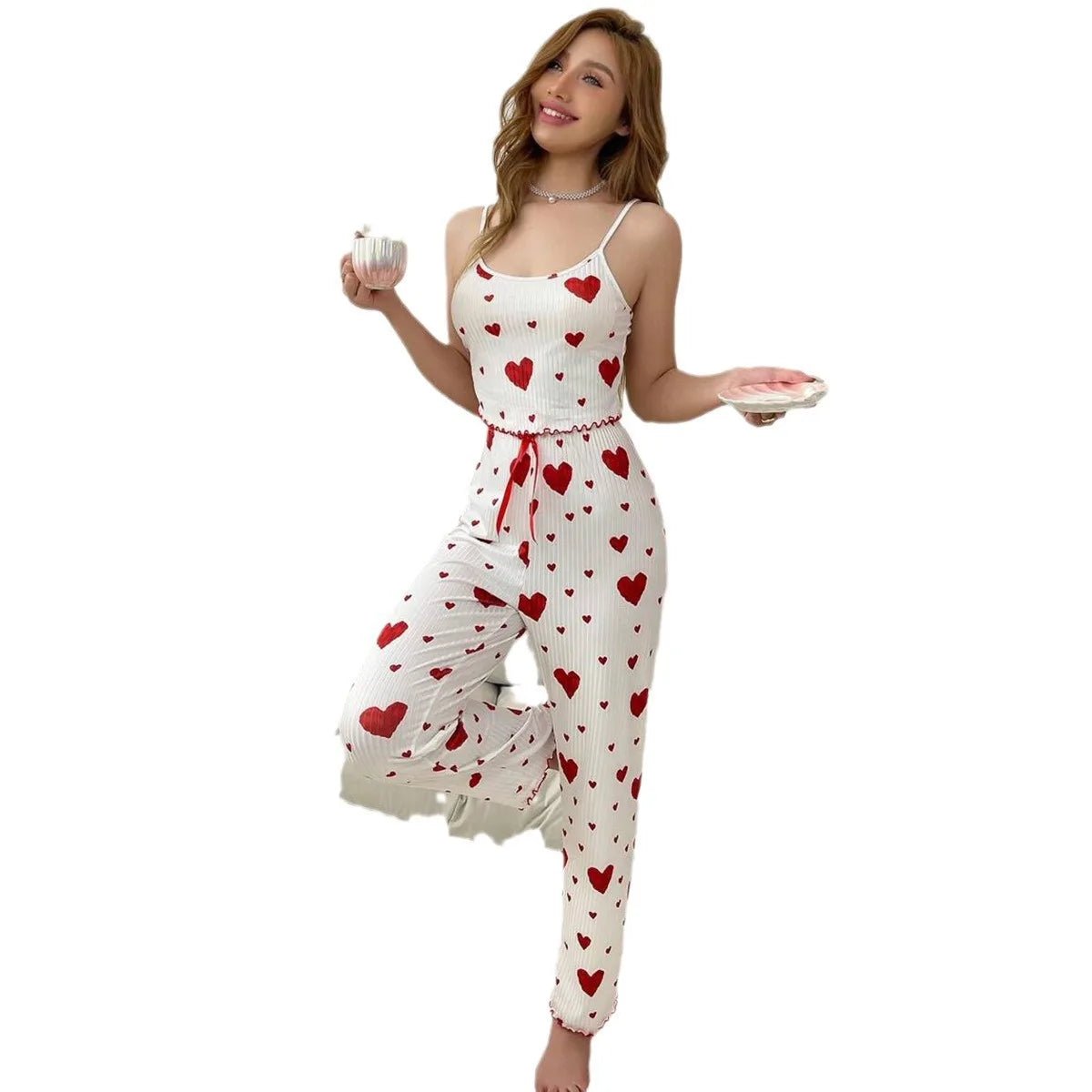 Plus Size Women's Pyjama Set 2-Piece Soft Breathable Vest and Trousers Sleepwear Lounge Nightwear XL