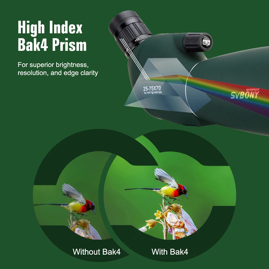 SVBONY 25-75x70 Spotting Scope Monocular Telescope FMC BAK4 Waterproof Zoom for Bird Watching