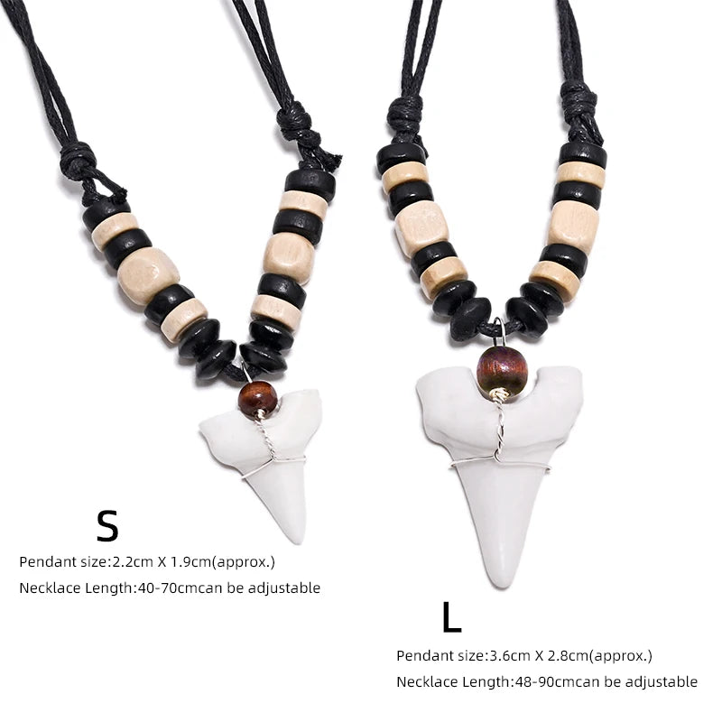 Handmade Maori Shark Tooth Pendant Necklace Tribal Resin Bone Powder Surfer Choker Unisex Adjustable