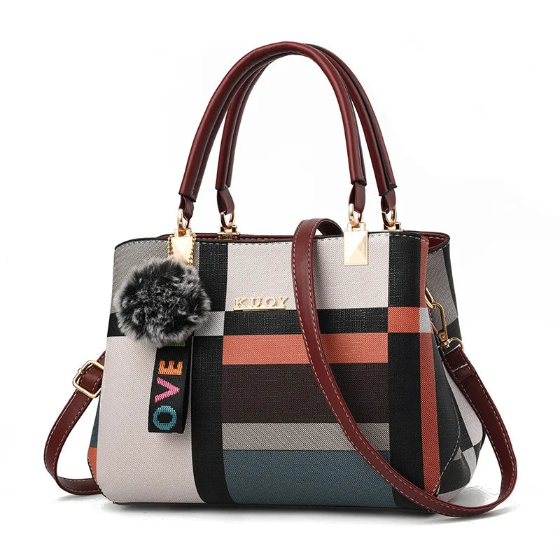 YOGODLNS Elegant Designer Women’s Handbag PU Leather Crossbody Shoulder Tote Bag with Fur Charm