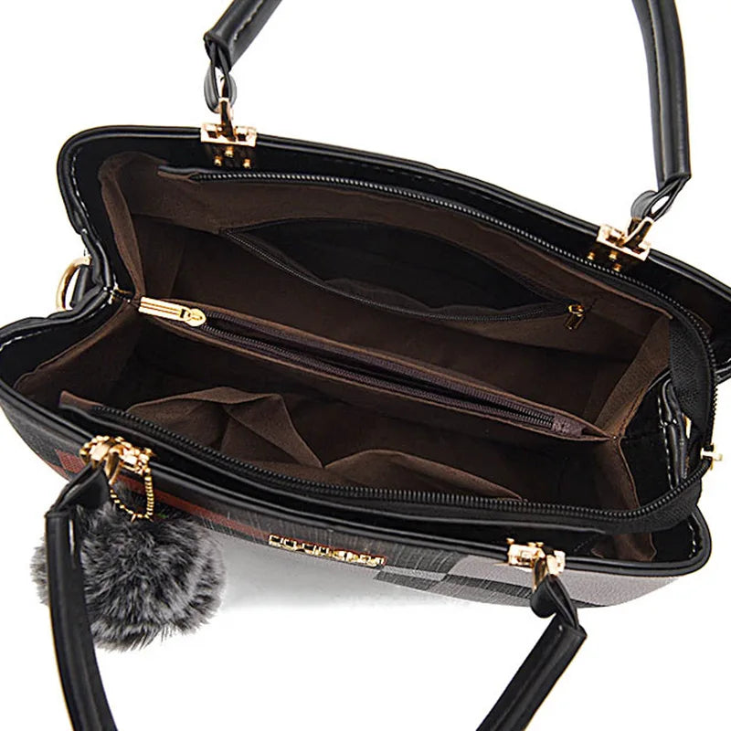 YOGODLNS Elegant Designer Women’s Handbag PU Leather Crossbody Shoulder Tote Bag with Fur Charm