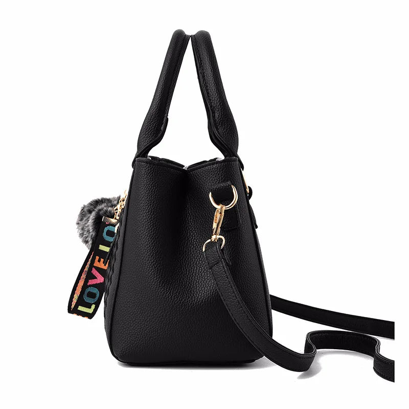 YOGODLNS Women's Embroidery Messenger Bag Leather Handbag Satchel with Fur Hair Ball Accessory