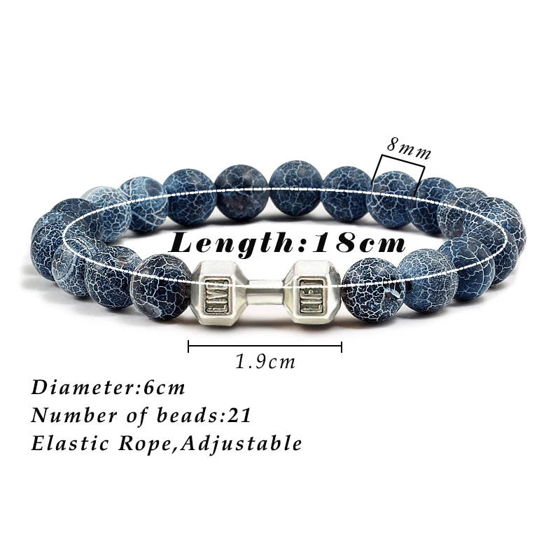 Natural Lava Stone Bead Bracelet for Men & Women with Dumbbell Charm Fitness Jewellery